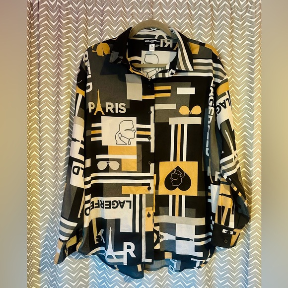 Karl Lagerfeld Tops - Karl Lagerfeld Paris | Printed Button-Down Blouse, size L